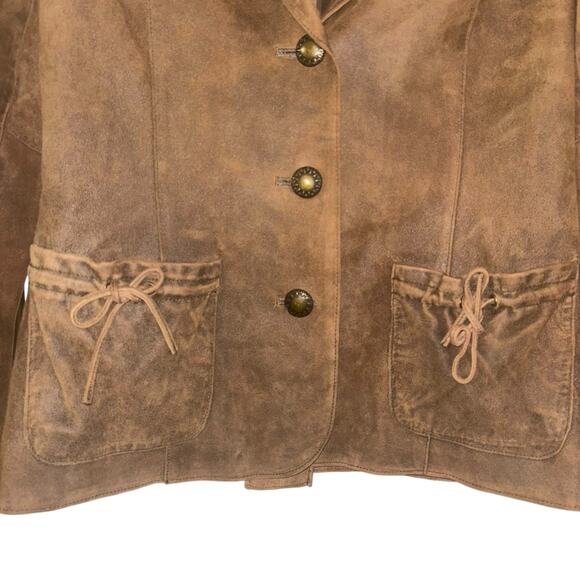 J. Jill Chocolate Brown 100% Leather Blazer Jacket Women’s XS Western Preppy - Picture 6 of 13